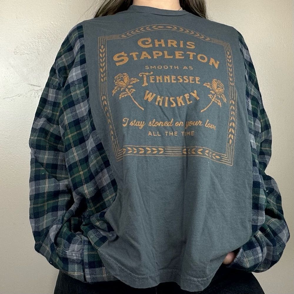 Chris Stapleton Reworked Long Sleeve Music Band Tee Western Flannel Shirt Top - Picture 4 of 4